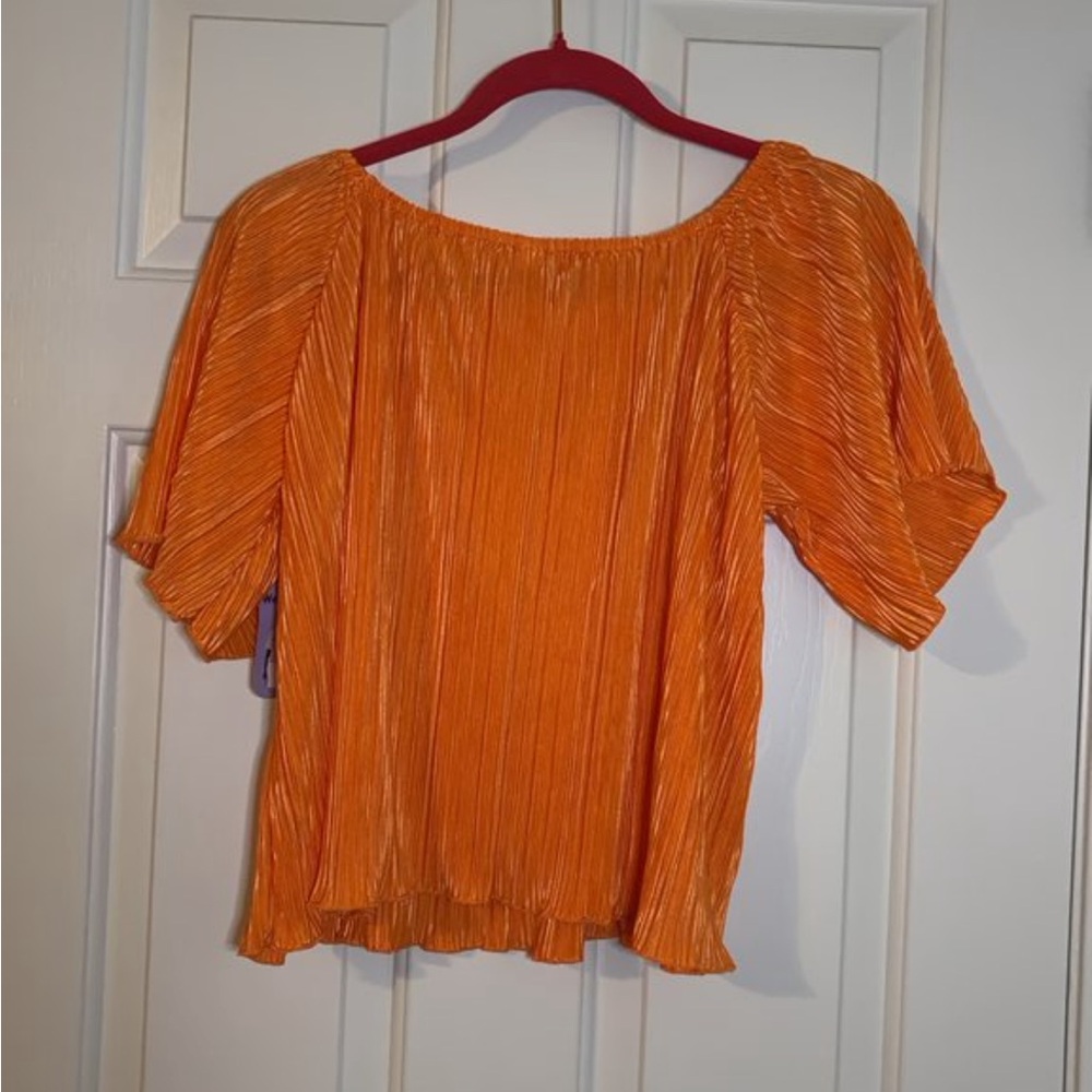 Just Be Vibrant Orange Pleated Blouse - Picture 3 of 3